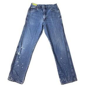 Red Kap Jeans Mens 34x34 (32x31) Blue Workwear Bleach Splatter Straight Denim